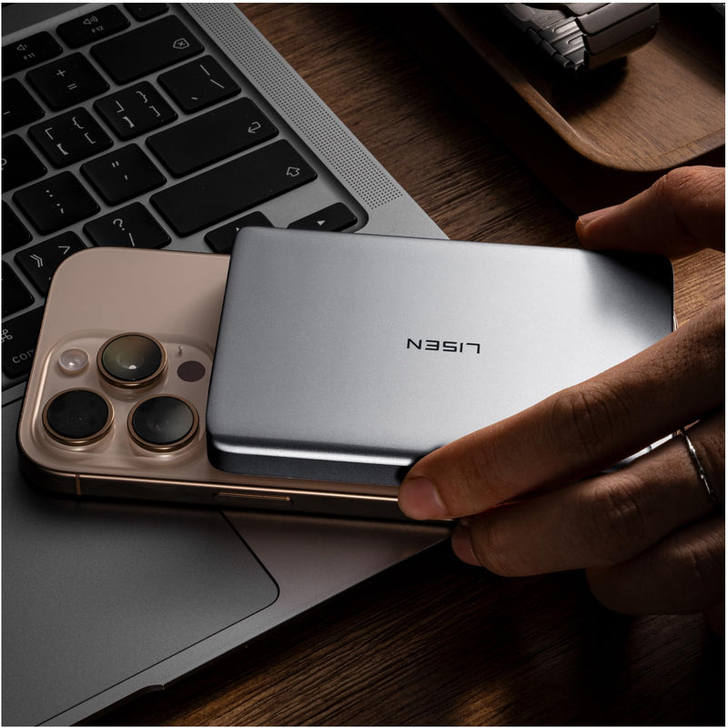 LISEN 0.5‘’ Ultra Slim MagSafe Portable Charger,10000mAh Wireless Card Slim MagSafe Battery Pack iPhone 17 Air Accessories,Magnetic Power Bank for iPhone 17 Pro Max Plus Air/16/15/14/13/12，GlacierGray