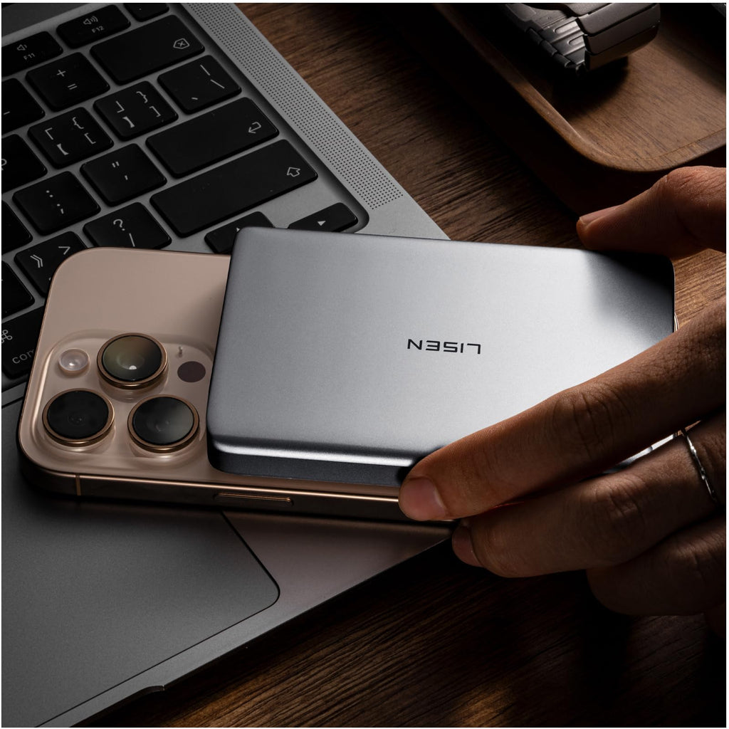 LISEN 0.5‘’ Ultra Slim MagSafe Portable Charger,10000mAh Wireless Card Slim MagSafe Battery Pack iPhone 17 Air Accessories,Magnetic Power Bank for iPhone 17 Pro Max Plus Air/16/15/14/13/12，GlacierGray