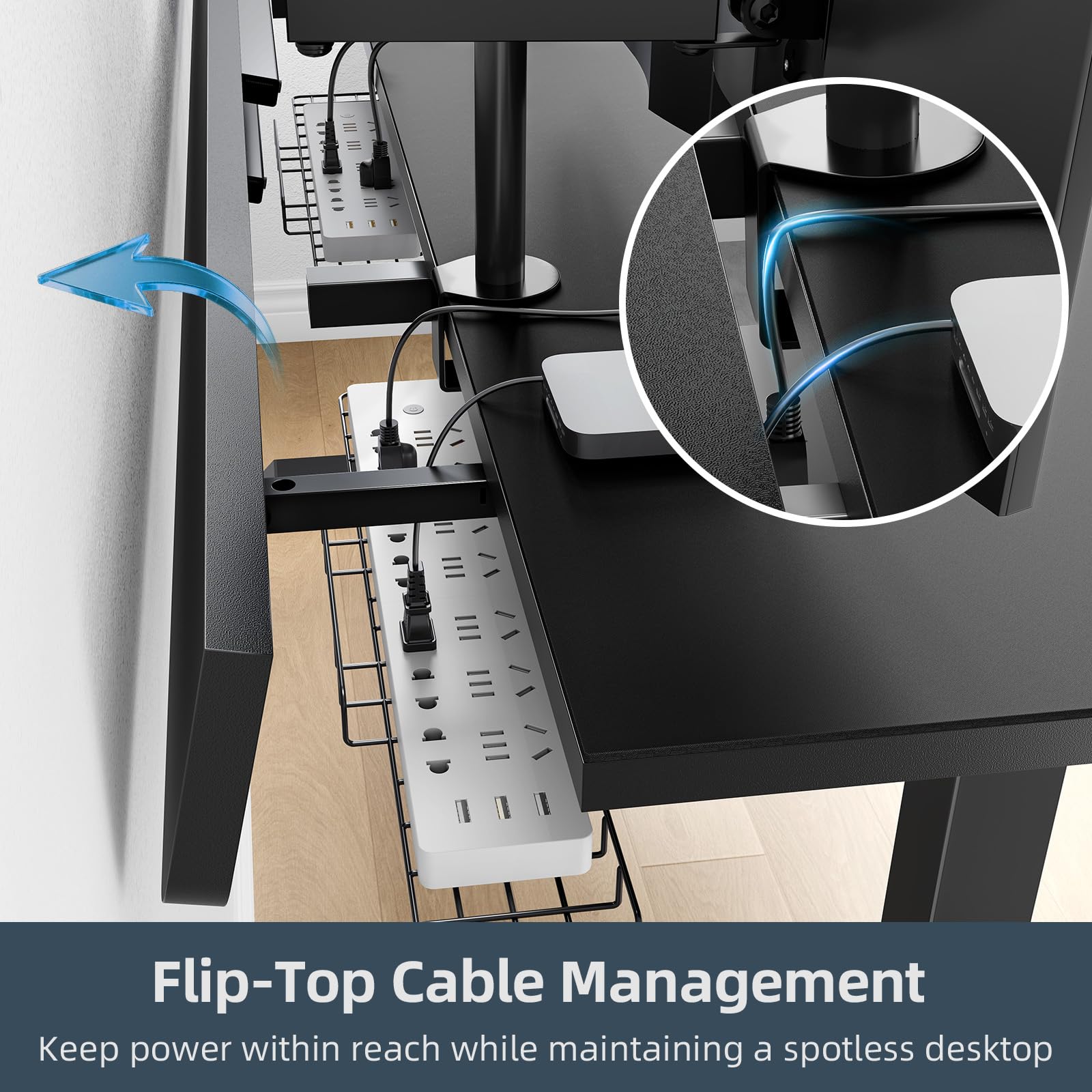 Electric Standing Desk Adjustable - 60 x 30 Inch Sit Stand Desk with Flip-Top Cable Management,Mouse Pad,Clamp Power Strip,Dual-Beam Frame,3 Memory Preset Height Adjustable for Home Office
