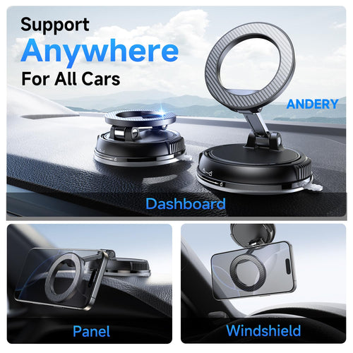 ANDERY Car Phone Holder for Magsafe [78+LBS Strongest Suction & 2400gf Magnetic] 360° Adjustable Car Phone Mount, Phone Holders for Your Car for iPhone 17-12 Pro Max Plus Air, Carbon Fiber
