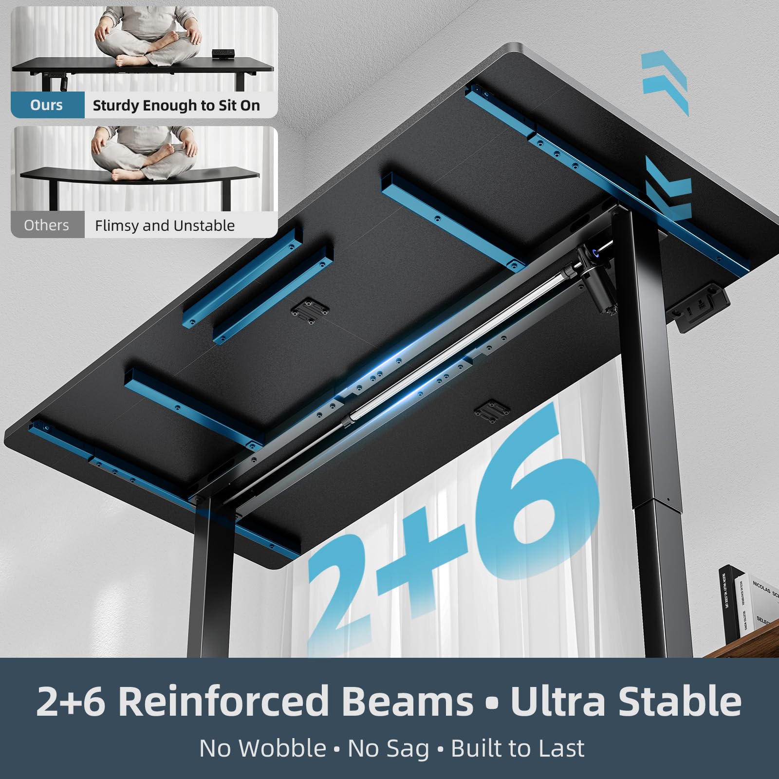 Electric Standing Desk Adjustable - 60 x 30 Inch Sit Stand Desk with Flip-Top Cable Management,Mouse Pad,Clamp Power Strip,Dual-Beam Frame,3 Memory Preset Height Adjustable for Home Office