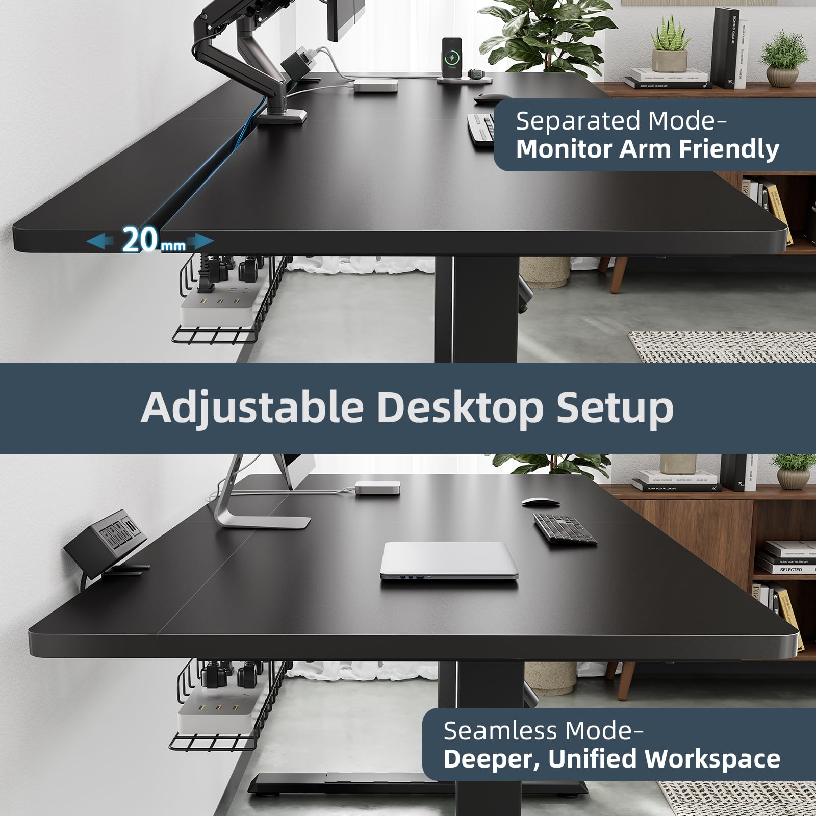 Electric Standing Desk Adjustable - 60 x 30 Inch Sit Stand Desk with Flip-Top Cable Management,Mouse Pad,Clamp Power Strip,Dual-Beam Frame,3 Memory Preset Height Adjustable for Home Office