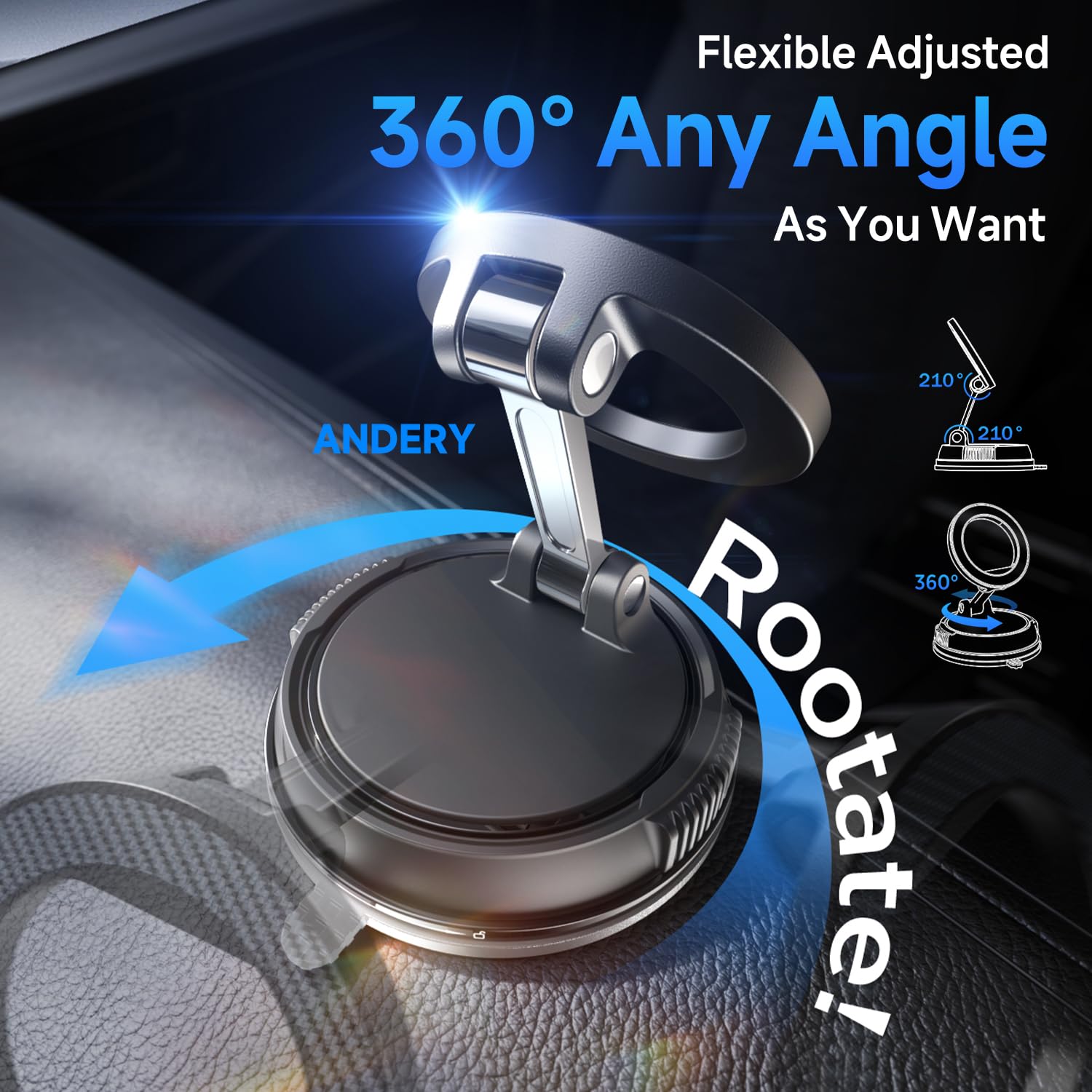 ANDERY Car Phone Holder for Magsafe [78+LBS Strongest Suction & 2400gf Magnetic] 360° Adjustable Car Phone Mount, Phone Holders for Your Car for iPhone 17-12 Pro Max Plus Air, Carbon Fiber