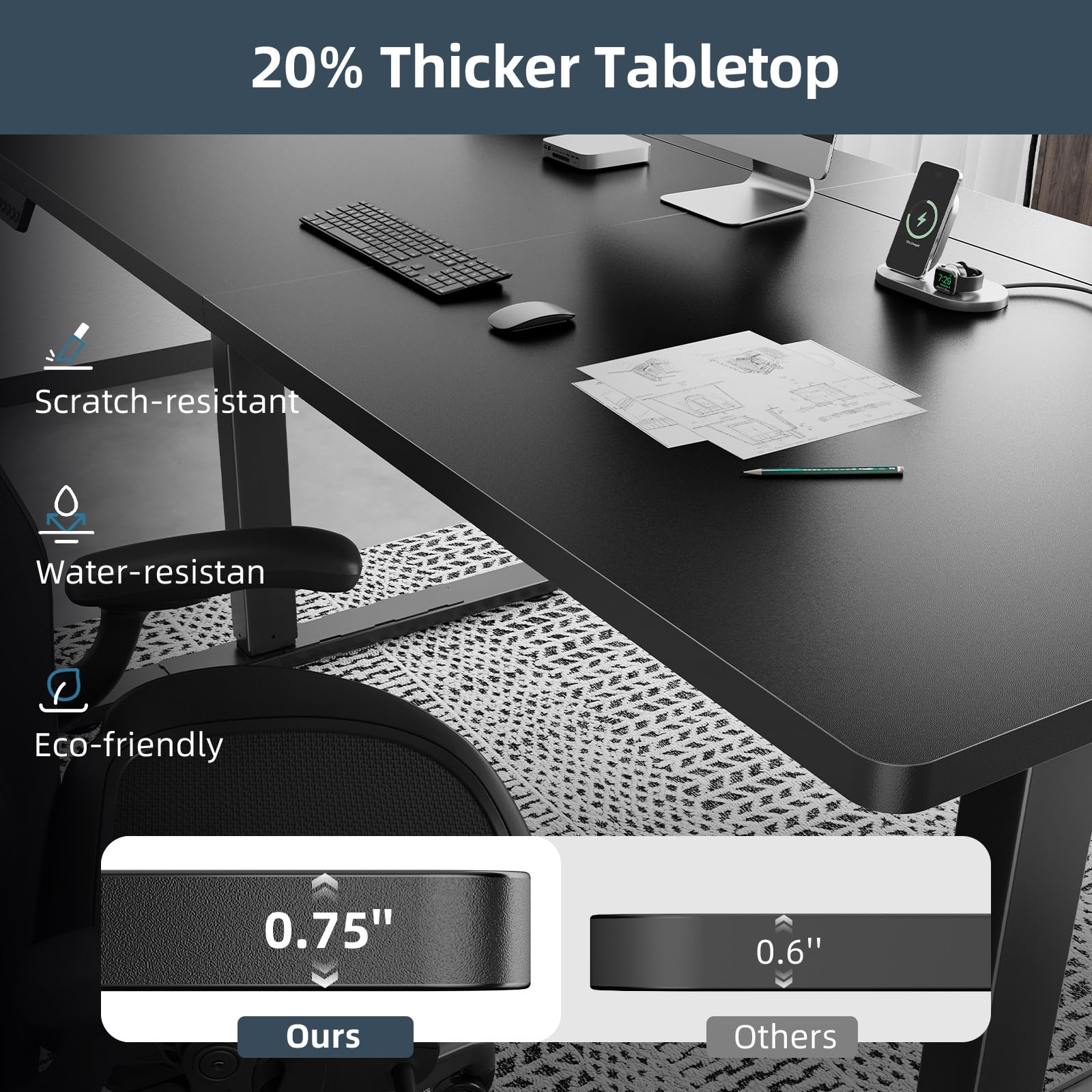 Electric Standing Desk Adjustable - 60 x 30 Inch Sit Stand Desk with Flip-Top Cable Management,Mouse Pad,Clamp Power Strip,Dual-Beam Frame,3 Memory Preset Height Adjustable for Home Office