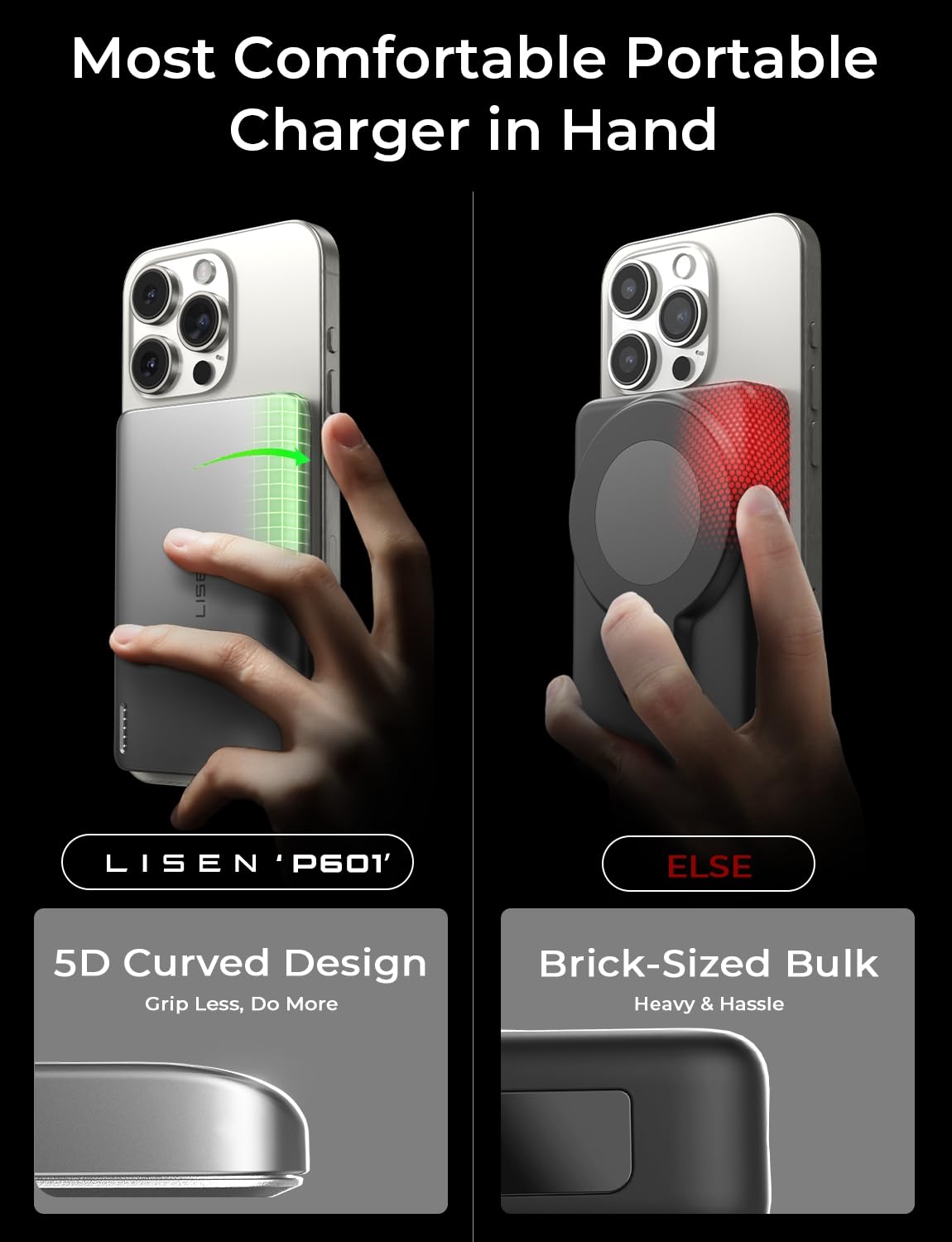 LISEN 0.5‘’ Ultra Slim MagSafe Portable Charger,10000mAh Wireless Card Slim MagSafe Battery Pack iPhone 17 Air Accessories,Magnetic Power Bank for iPhone 17 Pro Max Plus Air/16/15/14/13/12，GlacierGray