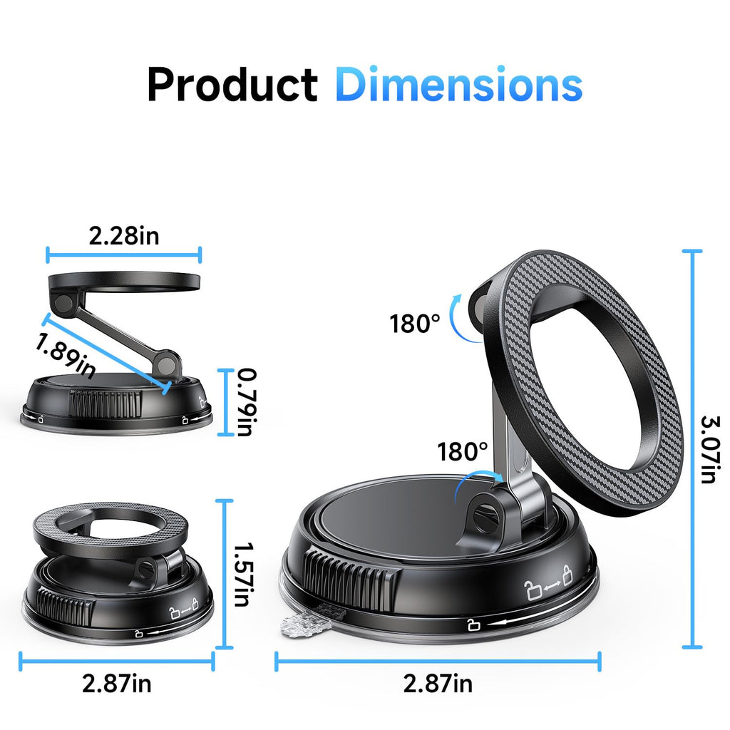 ANDERY Car Phone Holder for Magsafe [78+LBS Strongest Suction & 2400gf Magnetic] 360° Adjustable Car Phone Mount, Phone Holders for Your Car for iPhone 17-12 Pro Max Plus Air, Carbon Fiber