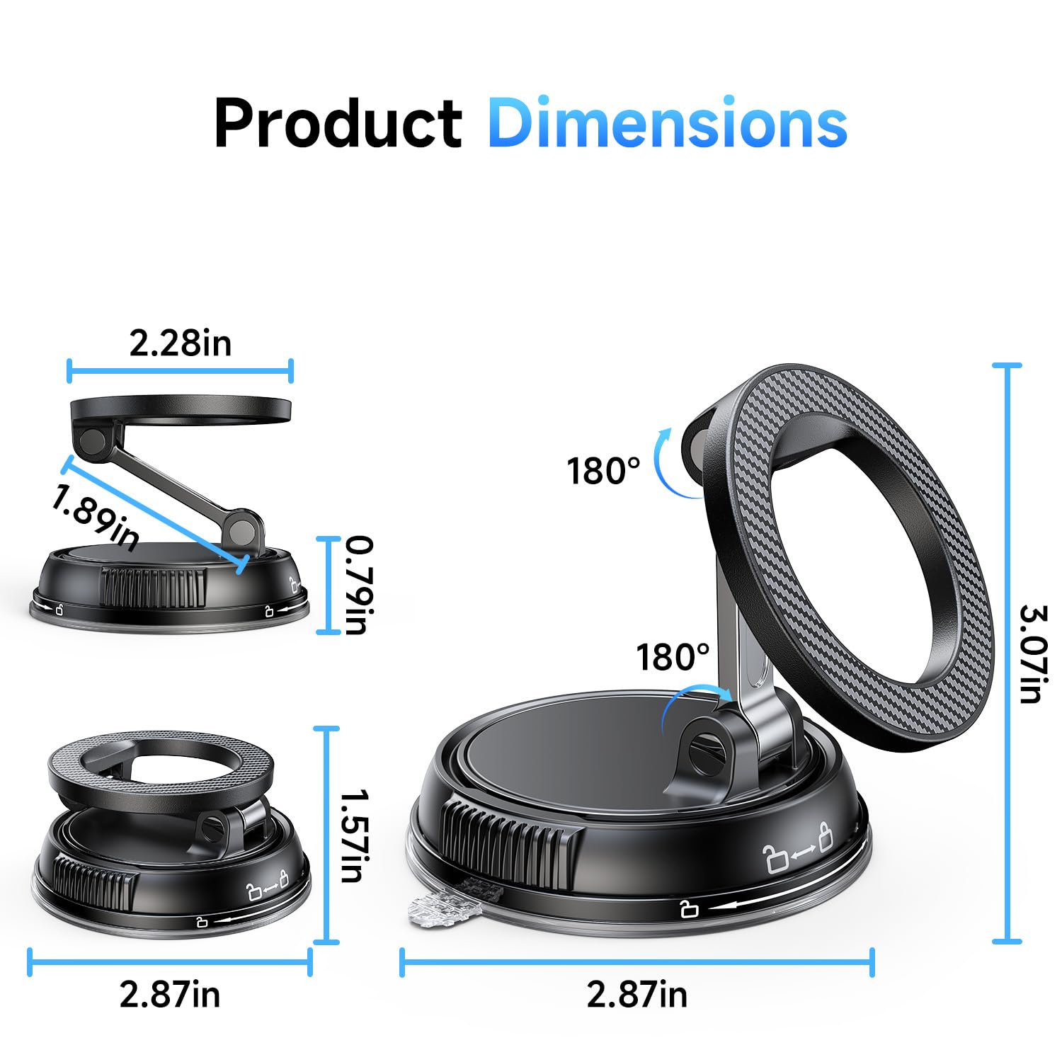 ANDERY Car Phone Holder for Magsafe [78+LBS Strongest Suction & 2400gf Magnetic] 360° Adjustable Car Phone Mount, Phone Holders for Your Car for iPhone 17-12 Pro Max Plus Air, Carbon Fiber